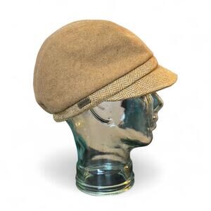 Betmar Wool Blend Newsboy Cap Tan Herringbone 23⅛” Fits 7⅜ Vintage